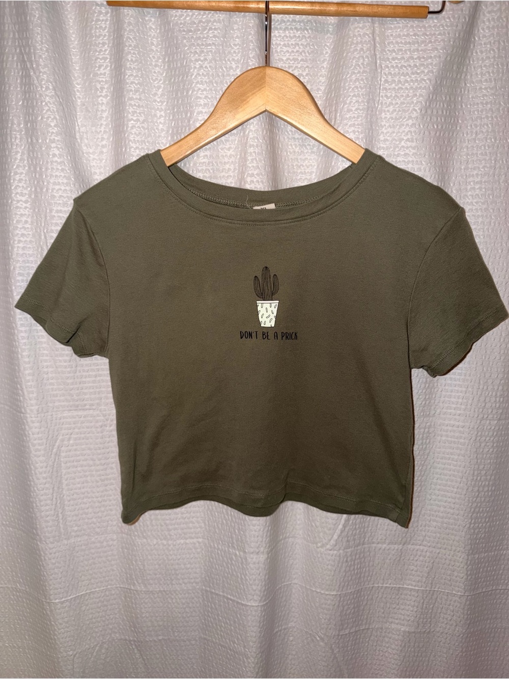 Vibe N’ Olive Green Cactus "Don't Be A Prick" Cropped Tee - XL